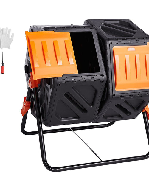 Load image into Gallery viewer, Compost Bin, 37-Gal Dual Chamber Composting Tumbler, High Volume Two Rotating Chambers with 2 Sliding Door and Steel Frame, BPA Free Composter Bin Tumbler for Garden, Kitchen, Yard, Outdoor
