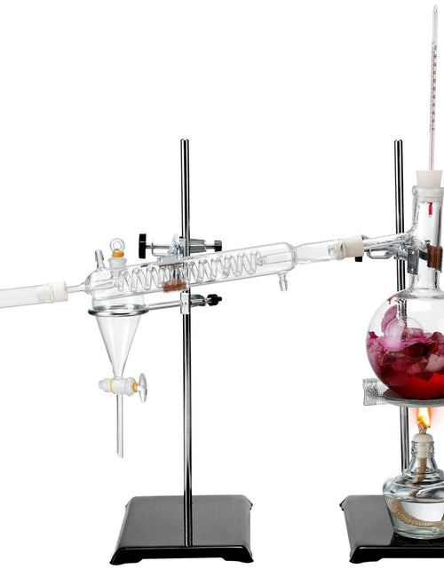 Load image into Gallery viewer, Essential Oil Distillation Kit, 500ml Distillation Apparatus, 3.3 Boro Lab Glassware Distillation Kit with Alcohol Lamp, Ceramic Mesh and 24, 40 Joint, 28 pcs Set
