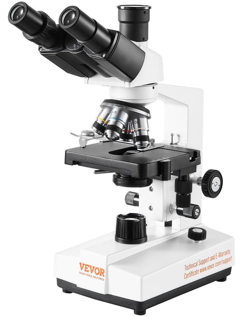 Load image into Gallery viewer, Compound Trinocular Microscope, 40X-5000X Magnification Trinocular Compound Lab Microscope with Two-Layer Mechanical Stage, External Interface, LED Illumination and Microscope Slides Included
