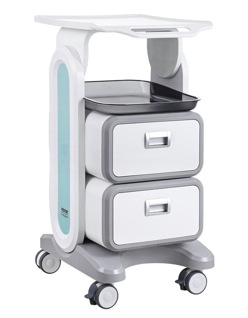 Load image into Gallery viewer, 3 Tiers Lab Carts Mobile Medical Cart with 2 Drawers &amp; 1 Top Tray White, Trolley Storage Cart with ABS Material, Lab Rolling Cart with 4 Silent Wheels for Lab, Clinic, Hospital, Salon, Office
