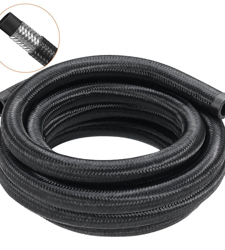 10AN Fuel Line Kit, 10 FT Fuel Hose Kit, 0.55" Nylon Stainless Steel Braided Fuel Line Oil/Gas/Diesel Hose End Fitting Kit, with 7 PCS Swivel Fitting Adapter Kit, Black