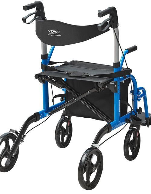 Load image into Gallery viewer, 2 in 1 Rollator Walker &amp; Transport Chair for Seniors, Folding Rolling Walker Wheelchair Combo &amp; Footrests, Lightweight Aluminum Mobility Walker with Adjustable Handle, All Terrain Wheels, 300LBS
