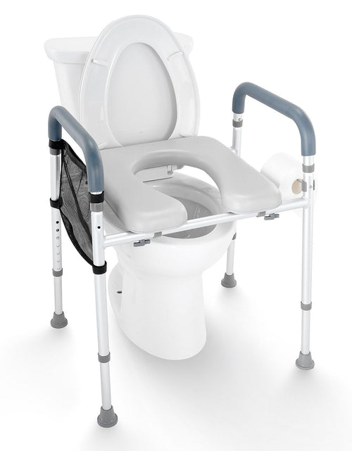 Load image into Gallery viewer, Raised Toilet Seat, 7-Position Height Adjustment 19.3" - 25.2", 350lbs Weight Capacity, with Comfort Padded Aluminum Frame, Universal Toilet Seat Riser, for Elderly, Handicap, Pregnant, Medical

