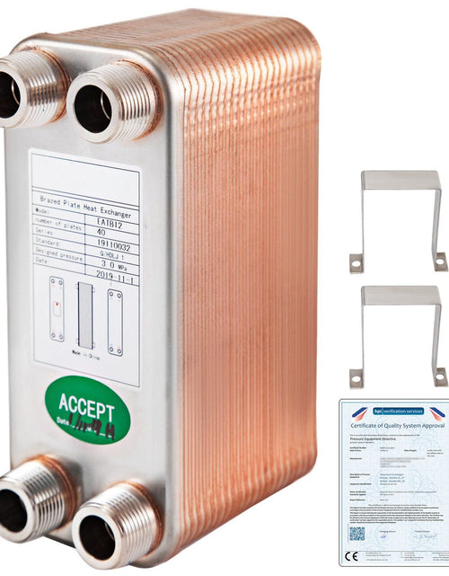 Load image into Gallery viewer, Heat Exchanger 3"x7.5" 40 Plates Brazed Plate Heat Exchanger 316L 3/4" MPT Heat Exchanger B3-12A Beer Wort Chiller for Hydronic Heating

