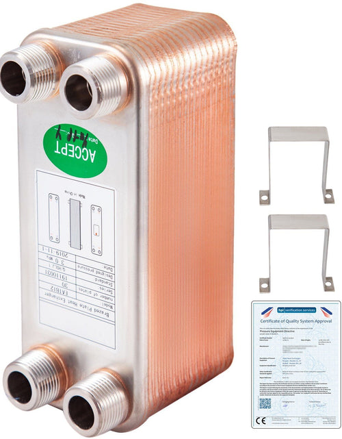 Load image into Gallery viewer, Heat Exchanger 3"x7.5" 30 Plates Brazed Plate Heat Exchanger 316L 3/4" MPT Heat Exchanger B12-30 Beer Wort Chiller for Hydronic Heating
