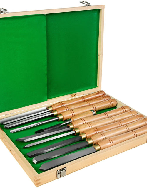 Load image into Gallery viewer, Woodworking 8 Pcs Lathe Chisel, Wood Lathe Chisel Cutting Carving HSS Steel, Wood Turning Tools for Hardwood, One Free Chisel (Wooden Storage Case)
