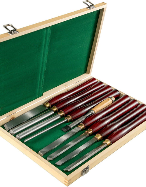 Load image into Gallery viewer, Woodworking Lathe Chisel Set 8 Piece Set Lathe Chisel HSS Steel Blades Wood Turning Tools Wooden Case for Storage for Wood Carving Root Carving Furniture Carving Lathes Red
