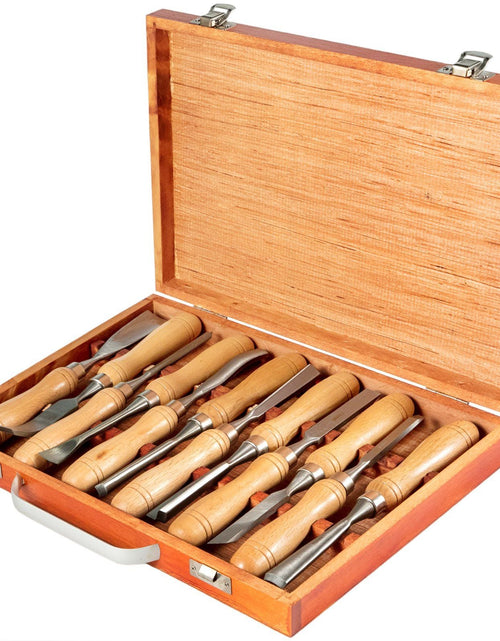 Load image into Gallery viewer, Woodworking 12pcs Lathe Chisel, Wood Carving Hand Chisel 3-3/4Inch Blade Length, Wood Turning Tools with Wooden Storage Case, for Wood Carving Root Carving Furniture Carving Lathes
