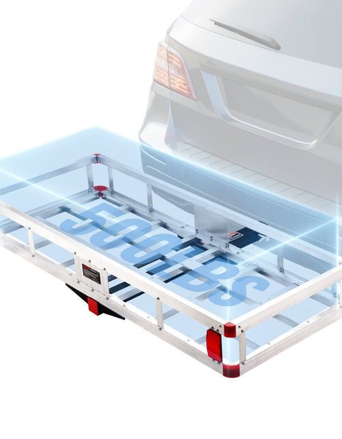 Load image into Gallery viewer, 49.4 x 22.4 x 7.1 in Hitch Cargo Carrier, 500lbs Loading Capacity Trailer Hitch Mounted Cargo Basket, Rust-proof Aluminum Luggage Carrier Rack Fits 2" Hitch Receiver for SUV Truck Pickup Camping
