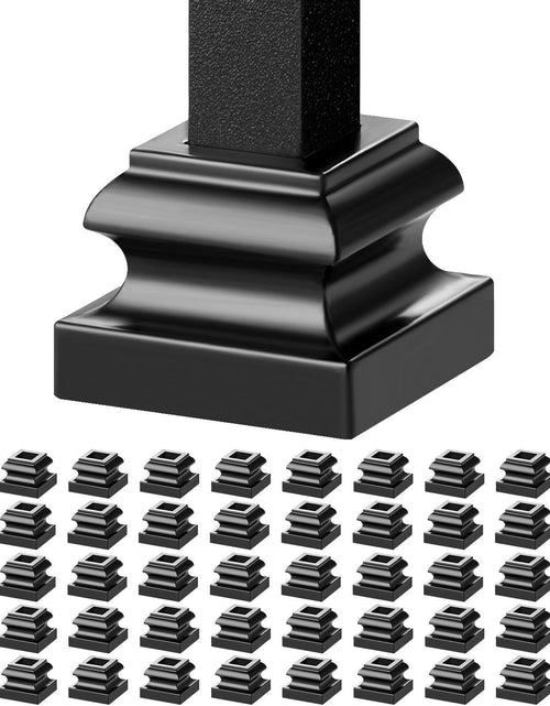 Load image into Gallery viewer, Aluminum Alloy Baluster Shoes Stair Flat Shoe with Screw Holes for 1/2 Inch Square Scroll Basket Twist Knuckle Staircase Balusters Metal Spindle Railing, Satin Black (50 Pcs)
