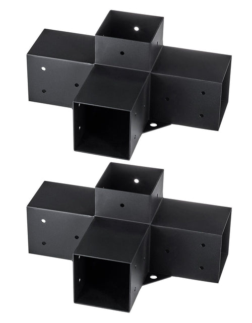 Load image into Gallery viewer, Pergola Bracket Kit 4''x4'', 2pcs 4-Way Heavy Duty Corner Bracket Woodworks DIY Post Base Kit, Easy Installation Wooden Beams for Gazebos, Patio Pergolas, Log Cabin Outdoor Pergola Hardware
