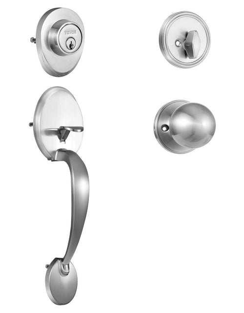 Load image into Gallery viewer, Front Door Handle and Deadbolt Set, Satin Nickel Front Door Lock Set with Interior Knob, Adjustable Hole Spacing Single Cylinder Handleset, for Right and Left Handed Entrance and Front Door
