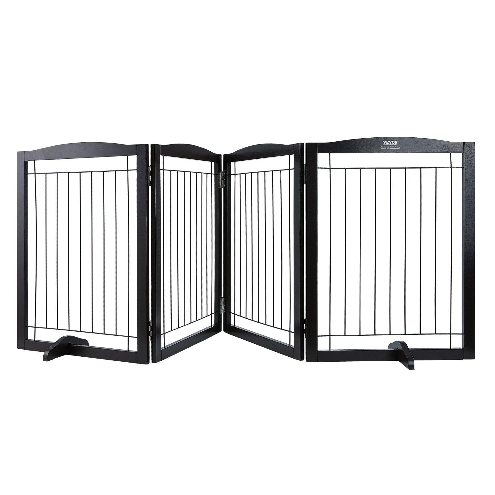 Free Standing Dog Gate, 32" H x 96.5" W Freestanding Pet Gate, 4 Panels Foldable Dog Gate for Wide and Narrow Passageways, Expandable Dog Barrier with Silent Foot Support for Indoor, Brown
