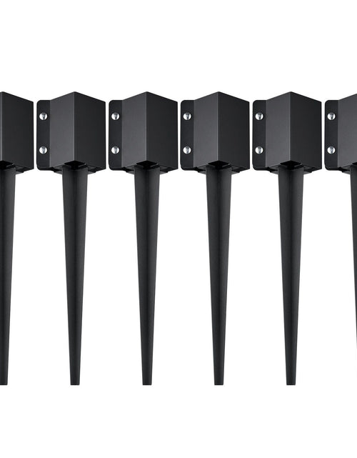Load image into Gallery viewer, Fence Post Anchor Ground Spike, 6 Pack 24 x 4 x 4 Inches Outer Diameter (Inner Diameter 3.5 x3.5 Inches), Metal Black Powder Coated Post Stake Ground, for Mailbox Deck Garden Railing
