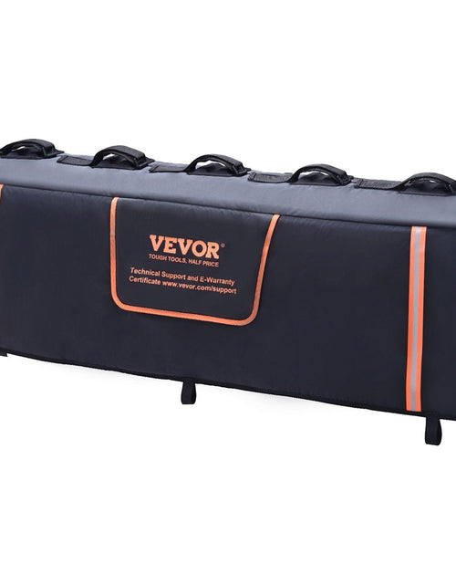 Load image into Gallery viewer, Tailgate Bike Pad, 53" Truck Tailgate Pad Carry 5 Mountain Bikes, Upgraded Grooves Tailgate Protection Pad with Reflective Strips and Tool Pockets, with Camera Opening for Mid-Size Pickup Trucks
