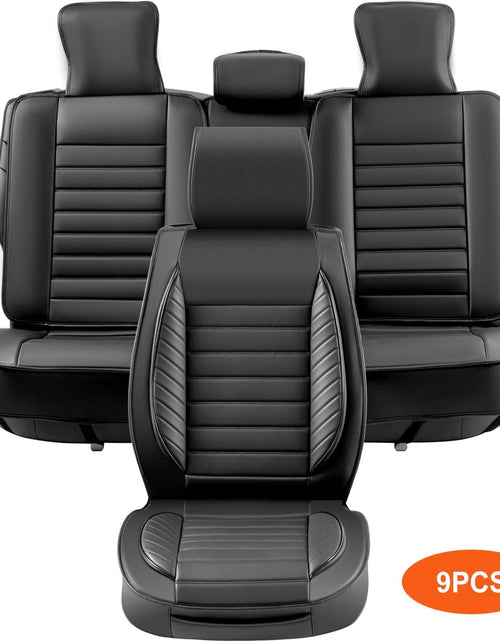 Load image into Gallery viewer, Seat Covers, Universal Car Seat Covers Full Set Seats, Front and Rear Seat, 9pcs Faux Leather Seat Cover, Semi-enclosed Design, Detachable Headrest and Airbag Compatible, for Most Car SUV Truck

