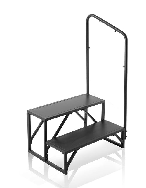 Load image into Gallery viewer, RV Steps, 2-Step RV Stairs, 440 LBS Load Capacity, Thickened Carbon Steel, With Handrail, Non-Slip Steps for Safe Entry and Exit, Suit for RV, Trailer, Camper Steps
