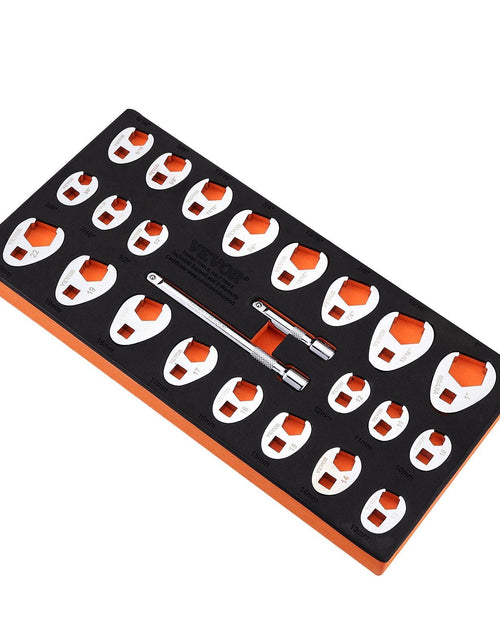 Load image into Gallery viewer, 3/8" Drive Crowfoot Wrench Set with 2 Extension Bars, 24-Piece Crows Foot Wrench Set, SAE 3/8"-1" and Metric 10-22 mm, CR-MO Steel Crowfoot Wrench Set, with EVA Tool Organizer
