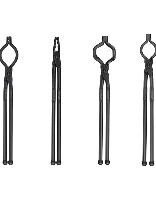 Load image into Gallery viewer, Blacksmith Tongs, 18' 4 PCS, V-Bit Bolt Tongs, Wolf Jaw Tongs, Z V-Bit Tongs and Gripping Tongs, Carbon Steel Forge Tongs with A3 Steel Rivets, for Beginner and Seasoned Blacksmiths, Bladesmiths
