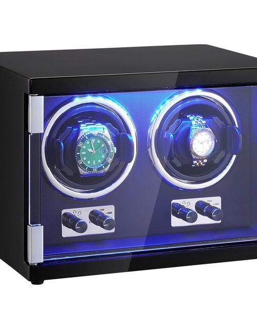 Load image into Gallery viewer, Watch Winder, Dual Watch Winder for Men's and Women's Automatic Watch, with 2 Super Quiet Japanese Mabuchi Motors, Blue LED Light and Adapter, High-Density Board Shell and Black PU
