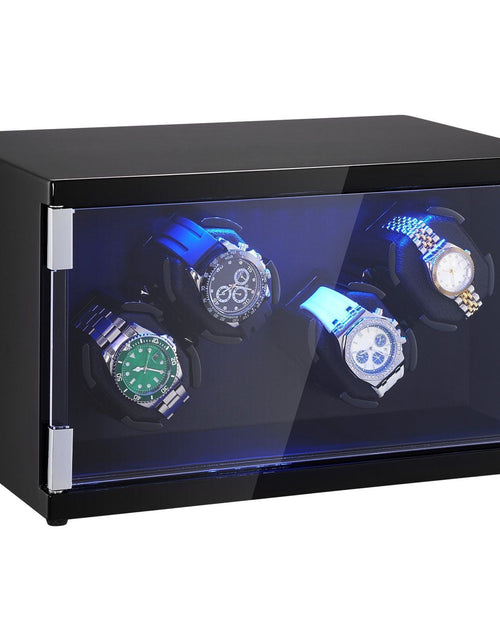 Load image into Gallery viewer, Watch Winder, Watch Winder for 4 Men's and Women's Automatic Watches, with 2 Super Quiet Japanese Mabuchi Motors, Blue LED Light and Adapter, High-Density Board Shell and Black PU
