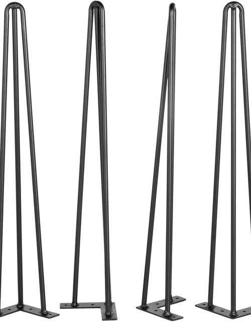Load image into Gallery viewer, Hairpin Table Legs 16" Black Set of 4 Desk Legs 880lbs Load Capacity (Each 220lbs) Hairpin Desk Legs 3 Rods for Bench Desk Dining End Table Chairs Carbon Steel DIY Heavy Duty Furniture Legs
