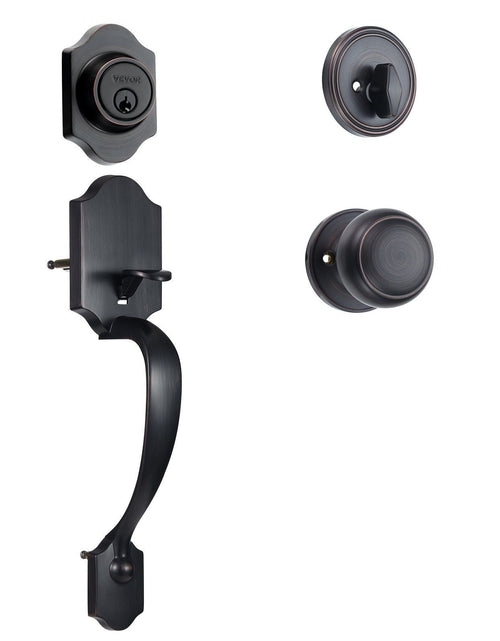 Load image into Gallery viewer, Front Door Handle and Deadbolt Set, Antique Copper Front Door Lock Set with Interior Knob, Adjustable Hole Spacing Single Cylinder Handleset, for Right and Left Handed Entrance and Front Door
