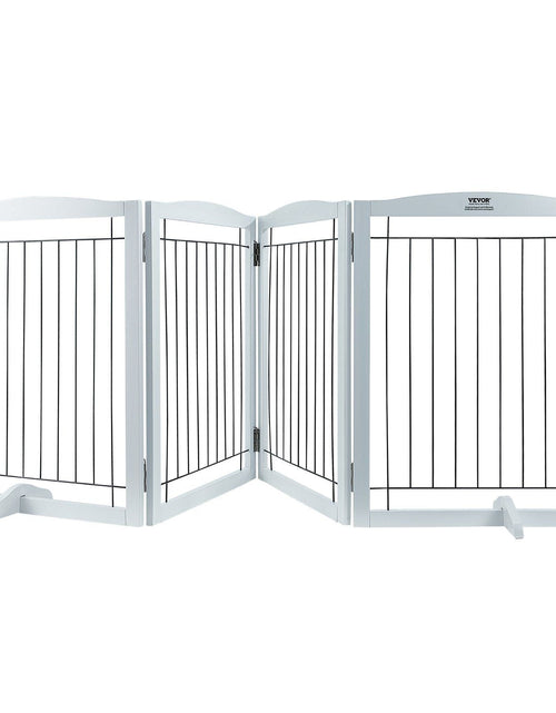 Load image into Gallery viewer, Free Standing Dog Gate, 32" H x 96.5" W Freestanding Pet Gate, 4 Panels Foldable Dog Gate for Wide and Narrow Passageways, Expandable Dog Barrier with Silent Foot Support for Indoor, White
