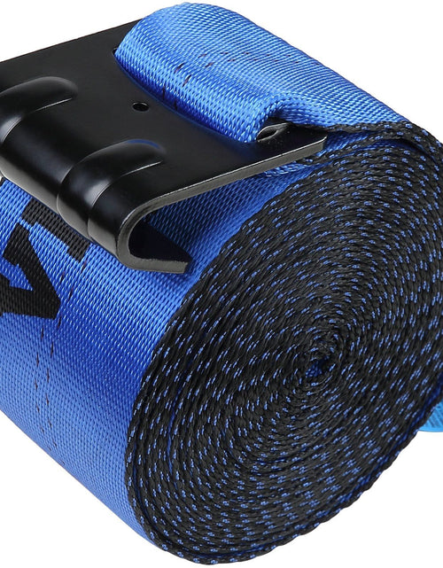 Load image into Gallery viewer, Winch Straps, 4" x 30', 6000 lbs Load Capacity, 18000 lbs Breaking Strength, Truck Straps with Flat Hook, Flatbed Tie Downs Cargo Control for Trailers, Farms, Rescues, Tree Saver, Blue (10 Pack)
