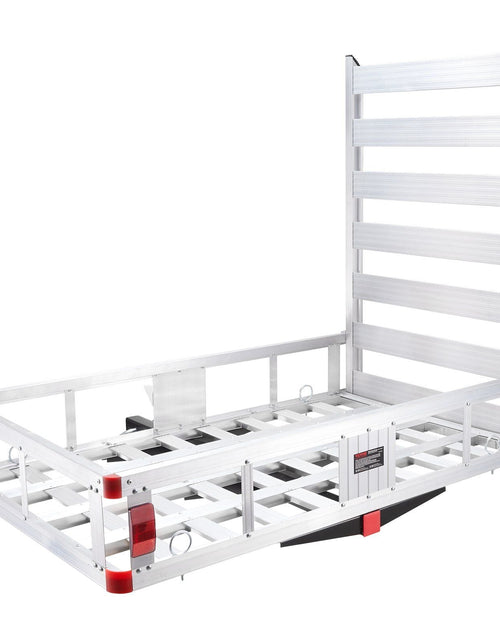 Load image into Gallery viewer, 50 x 29.5 x 8.7 inch Hitch Cargo Carrier, 500lbs Capacity Trailer Hitch Mounted Cargo Basket, Aluminum Luggage Carrier Rack with Folding Ramp, Fits 2" Hitch Receiver for SUV Truck Pickup Camping
