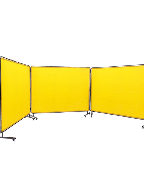 Load image into Gallery viewer, Welding Screen with Frame, 6' x 8' 3 Panel Welding Curtain Screens, Flame-Resistant Vinyl Welding Protection Screen on 12 Swivel Wheels (6 Lockable), Moveable &amp; Professional for Workshop, Yellow
