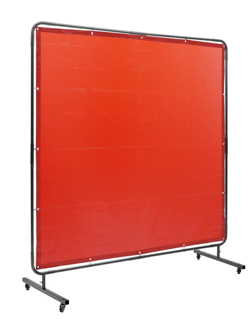 Load image into Gallery viewer, Welding Screen with Frame, 6' x 6' Welding Curtain Screen, Flame-Resistant Vinyl Welding Protection Screen on 4 Swivel Wheels (2 Lockable), Moveable &amp; Professional for Workshop/Industrial, Red

