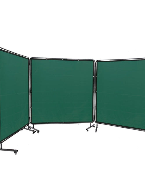 Load image into Gallery viewer, Welding Screen with Frame, 6' x 6' 3 Panel Welding Curtain Screens, Flame-Resistant Vinyl Welding Protection Screen on 12 Swivel Wheels (6 Lockable), Moveable &amp; Professional for Workshop, Green
