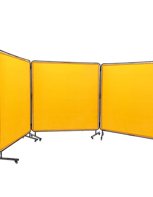 Load image into Gallery viewer, Welding Screen with Frame, 6' x 6' 3 Panel Welding Curtain Screens, Flame-Resistant Vinyl Welding Protection Screen on 12 Swivel Wheels (6 Lockable), Moveable &amp; Professional for Workshop, Yellow
