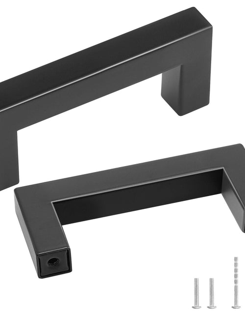 Load image into Gallery viewer, 10 Pack Cabinet Pulls, 3in / 76mm Center to Center Slim Square Kitchen Cabinet Drawer, Stainless Steel Modern Kitchen Cupboard Door Handles for Kitchen Bathroom Bar Hardware Matte Black
