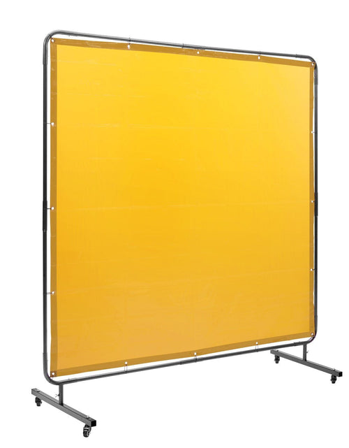 Load image into Gallery viewer, Welding Screen with Frame, 6' x 6' Welding Curtain Screen, Flame-Resistant Vinyl Welding Protection Screen on 4 Swivel Wheel (2 Lockable), Moveable &amp; Professional for Workshop/Industrial, Yellow
