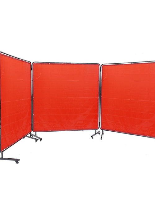 Load image into Gallery viewer, Welding Screen with Frame, 6' x 6' 3 Panel Welding Curtain Screens, Flame-Resistant Vinyl Welding Protection Screen on 12 Swivel Wheels (6 Lockable), Moveable &amp; Professional for Workshop, Red
