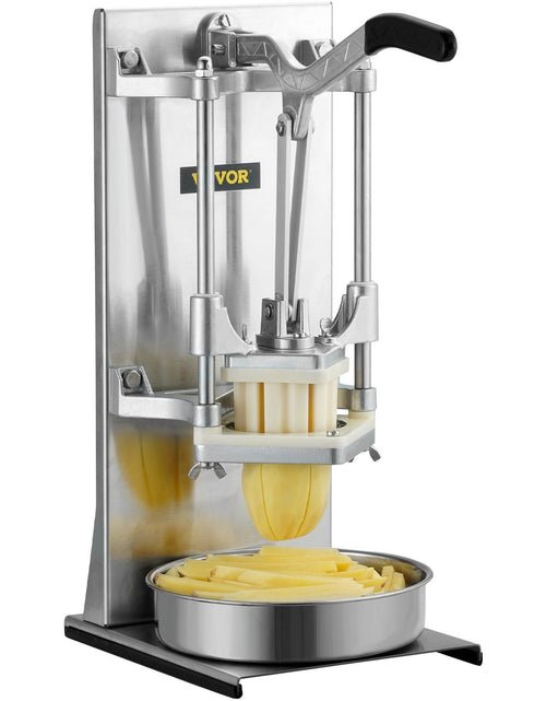 Load image into Gallery viewer, Commercial French Fry Cutter with 4 Replacement Blades, 1/4″ and 3/8″ Blade Easy Dicer Chopper, 6-wedge Slicer and 6-wedge Apple Corer, Lemon Potato Cutter for French Fries with Extended Handle
