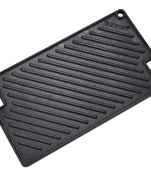 Load image into Gallery viewer, Reversible Grill/Griddle, 9.7"x16.7" Pre-Seasoned Cast Iron Griddle, Rectangular Double Burner Griddle Pan, Non-Stick Family Pan Cookware with Handles, Flat Top Plate for BBQ, Gas Grill, Black
