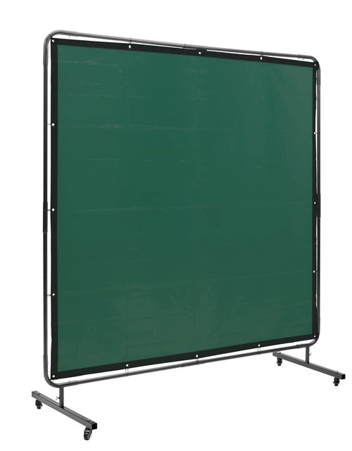 Load image into Gallery viewer, Welding Screen with Frame, 6' x 6' Welding Curtain Screen, Flame-Resistant Vinyl Welding Protection Screen on 4 Swivel Wheels (2 Lockable), Moveable &amp; Professional for Workshop/Industrial, Green
