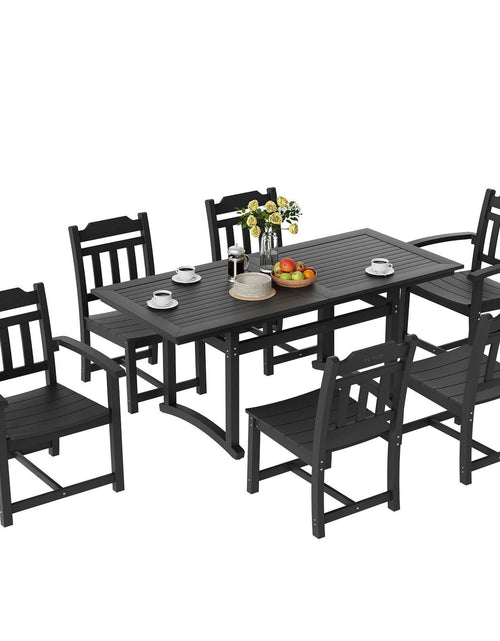 Load image into Gallery viewer, 7 Pieces Patio Dining Set, Outdoor Rectangle Furniture Table and Chairs Set, All Weather Garden Furniture Table Sets, HIPS Patio Conversation Set, For Lawn, Deck, Backyard, Poolside, Black
