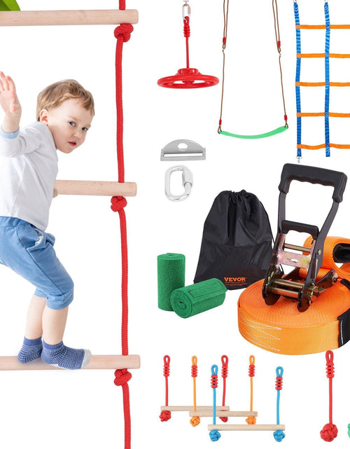 Load image into Gallery viewer, Ninja Warrior Obstacle Course for Kids, 50 ft Weatherproof Slacklines, 500lbs Weight Capacity Monkey Line, Outdoor Playset Equipment, Backyard Toys Training Equipment Set with 10 Obstacles
