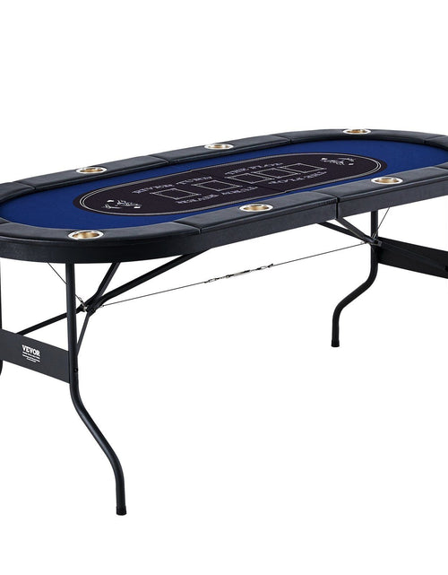 Load image into Gallery viewer, 8 Player Foldable Poker Table, Blackjack Texas Holdem Poker Table with Padded Rails and Stainless Steel Cup Holders, Portable Folding Card Board Game Table, 72" Oval Casino Leisure Table, Blue
