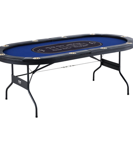10 Player Foldable Poker Table, Blackjack Texas Holdem Poker Table with Padded Rails and Stainless Steel Cup Holders, Portable Folding Card Board Game Table, 84" Oval Casino Leisure Table