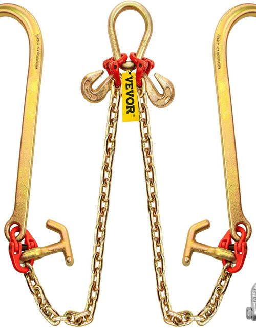 Load image into Gallery viewer, V Bridle Chain, 5/16 in x 2 ft Tow Chain Bridle, Grade 80 V-Bridle Transport Chain, 9260 Lbs Break Strength with TJ Hooks &amp; Grab Hooks, Heavy Duty Pear Link Connector and Chain Shorteners
