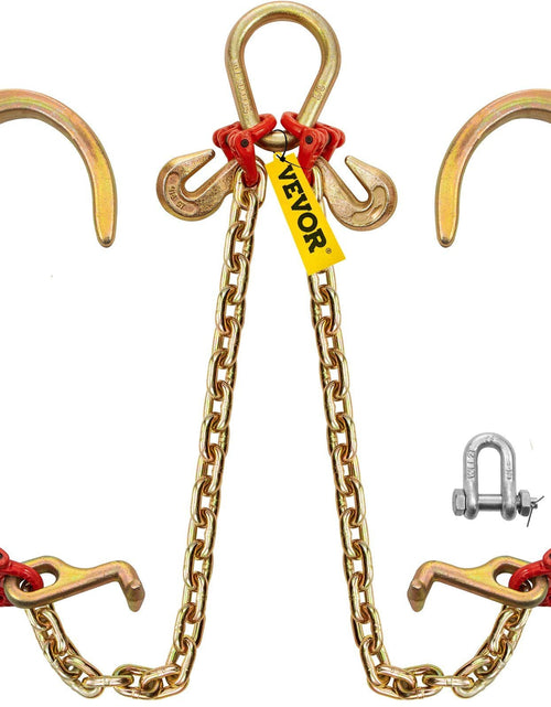 Load image into Gallery viewer, V Bridle Chain, 5/16 in x 2 ft Bridle Tow Chain, Grade 80 V-Bridle Transport Chain, 9260 Lbs Break Strength with TJ Hooks and Crab Hooks, Heavy Duty Pear Link Connector and Chain Shorteners
