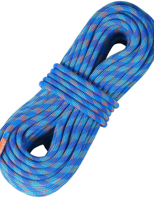 Load image into Gallery viewer, 10.2mm Dynamic Climbing Rope, 40M(131ft) Outdoor Rock Climbing Rope 25KN Breaking Tension, Fiber Rope with Steel Snap Hooks for Escape, Rappelling, Fire Rescue, Blue

