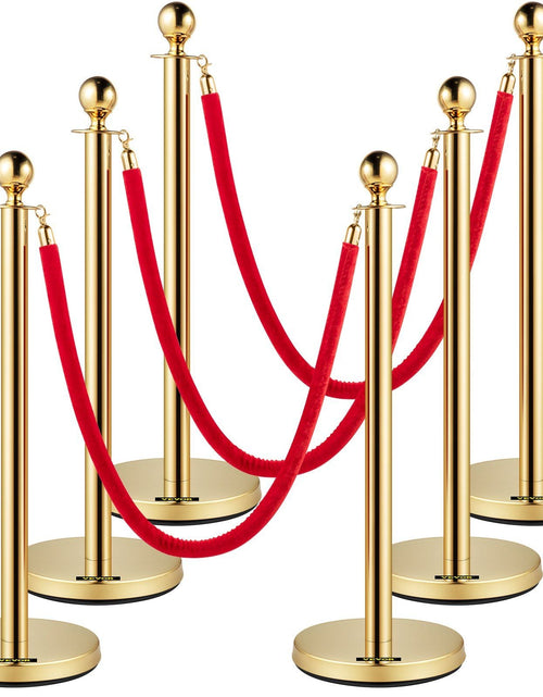 Load image into Gallery viewer, Velvet Ropes and Posts, 5 ft/1.5 m Red Rope, Stainless Steel Gold Stanchion with Ball Top, Red Crowd Control Barrier Used for Theaters, Party, Wedding, Exhibition, Ticket Offices Pack Sets (6)
