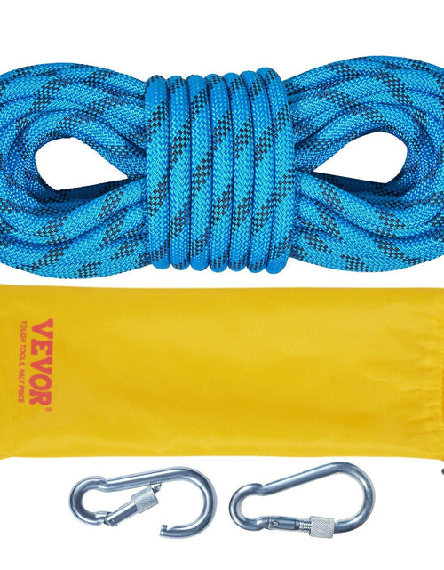 Load image into Gallery viewer, Static Climbing Rope, 32 ft Outdoor Rock Climbing Rope with 26KN Breaking Tension, 0.4'' /10 mm High Strength Safety Rope, Escape Rope with 2pcs Carabiner and Storage Bag
