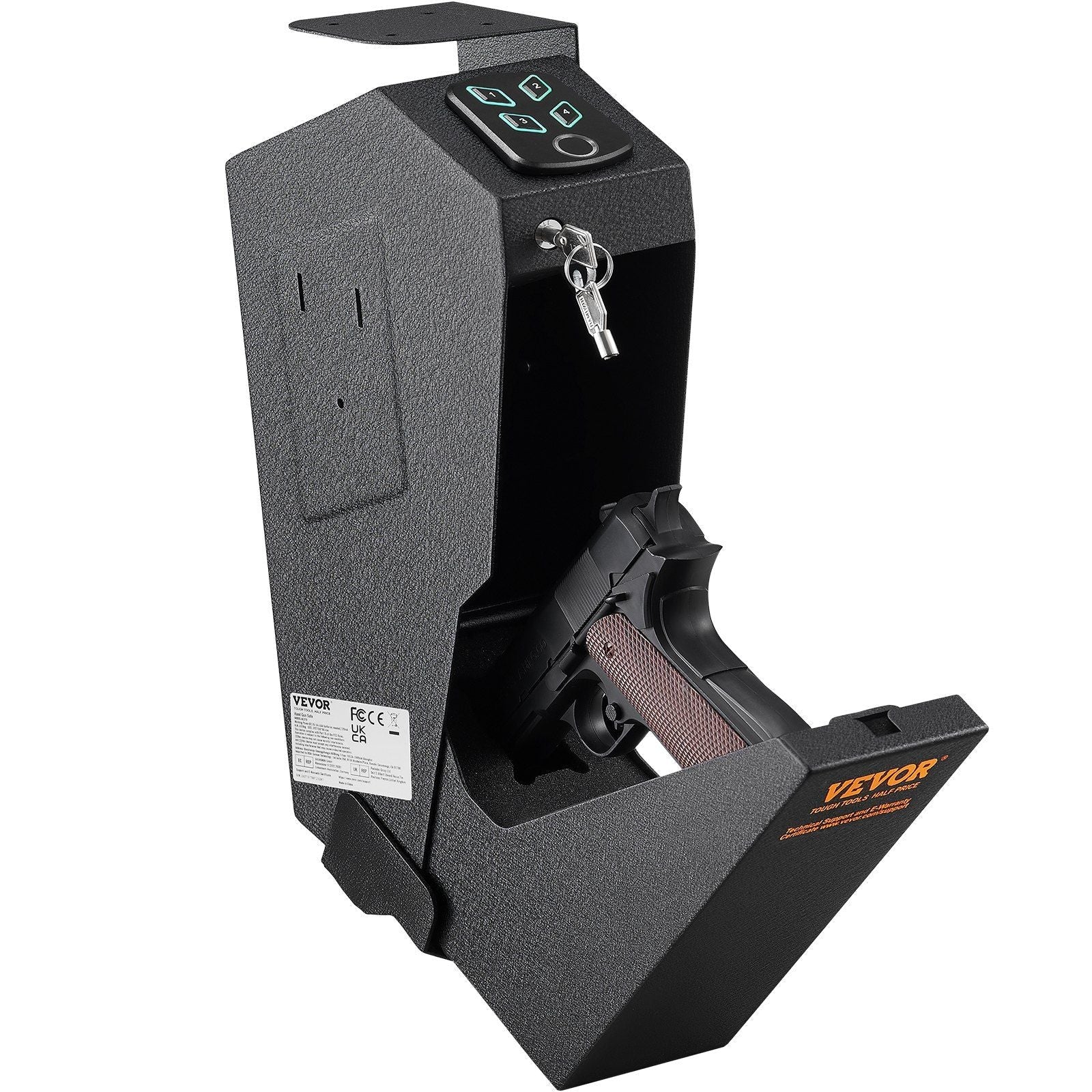 Mounted Gun Safe for Pistols, Biometric Gun Safe with Three Quick Access Ways of Fingerprints, Passwords and Keys, Handgun Safe for 1 Pistol for Home, Bedside, Nightstand, Wall